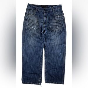 Vintage Y2K Southpole 36x30 Brown Tab Baggy Blue Denim Jeans Whiskering Sun Fade